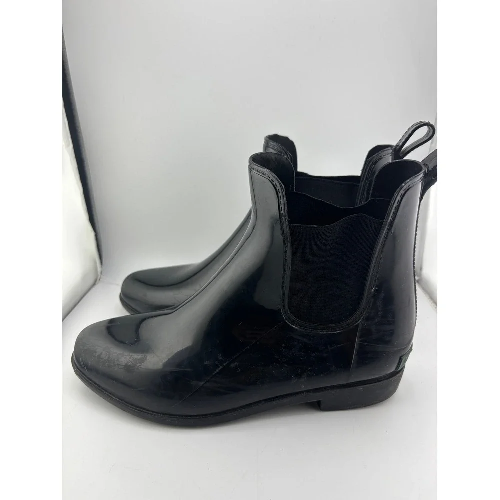 Lauren Ralph Lauren Tally Black Glossy Chelsea Rain Boots Womens 8B Waterproof